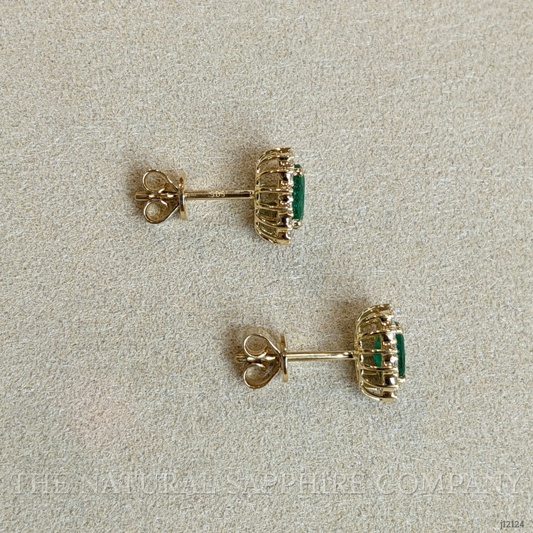 0.97 Ct.Tw. Emerald and Natural Diamond Studs Earrings, 14K Yellow Gold