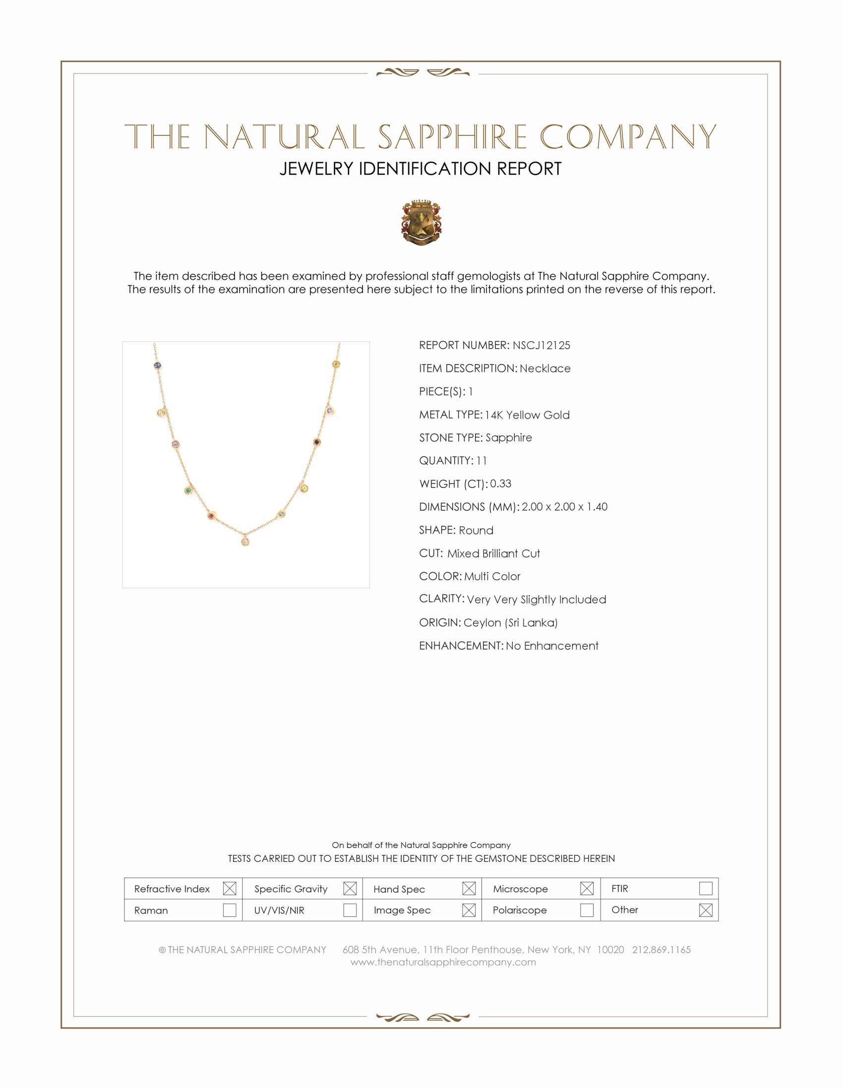 0.33 Ct. Multi Color Sapphire Bezel Necklace, 14K Yellow Gold