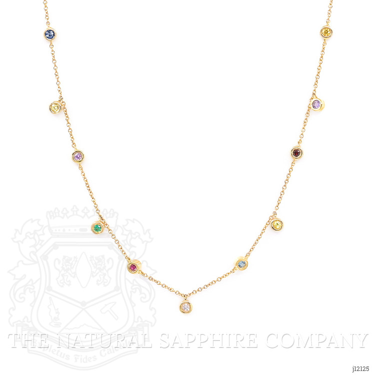 0.33 Ct. Multi Color Sapphire Bezel Necklace, 14K Yellow Gold