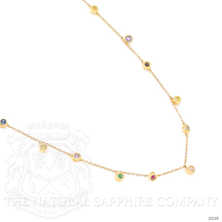 0.33 Ct. Multi Color Sapphire Bezel Necklace, 14K Yellow Gold