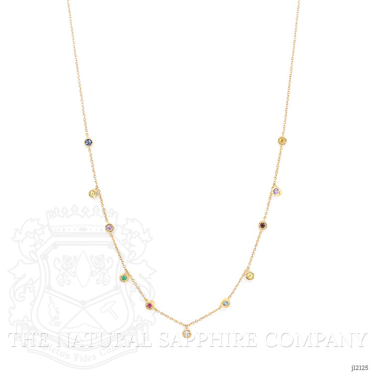 0.33 Ct. Multi Color Sapphire Bezel Necklace, 14K Yellow Gold