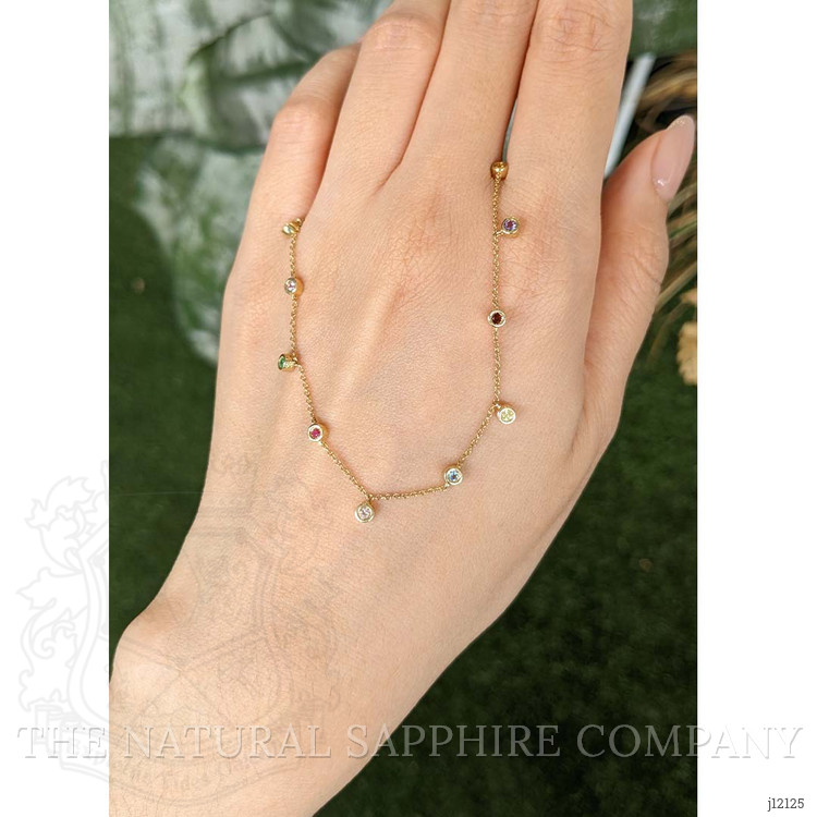 0.33 Ct. Multi Color Sapphire Bezel Necklace, 14K Yellow Gold