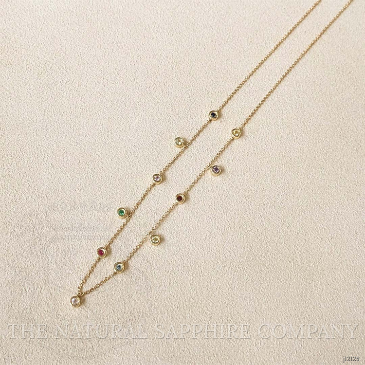 0.33 Ct. Multi Color Sapphire Bezel Necklace, 14K Yellow Gold