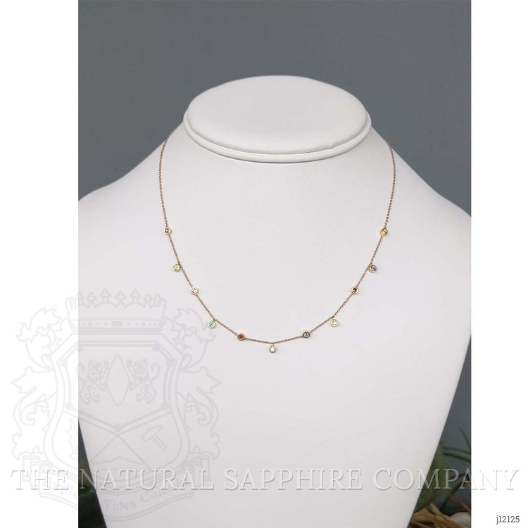 0.33 Ct. Multi Color Sapphire Bezel Necklace, 14K Yellow Gold