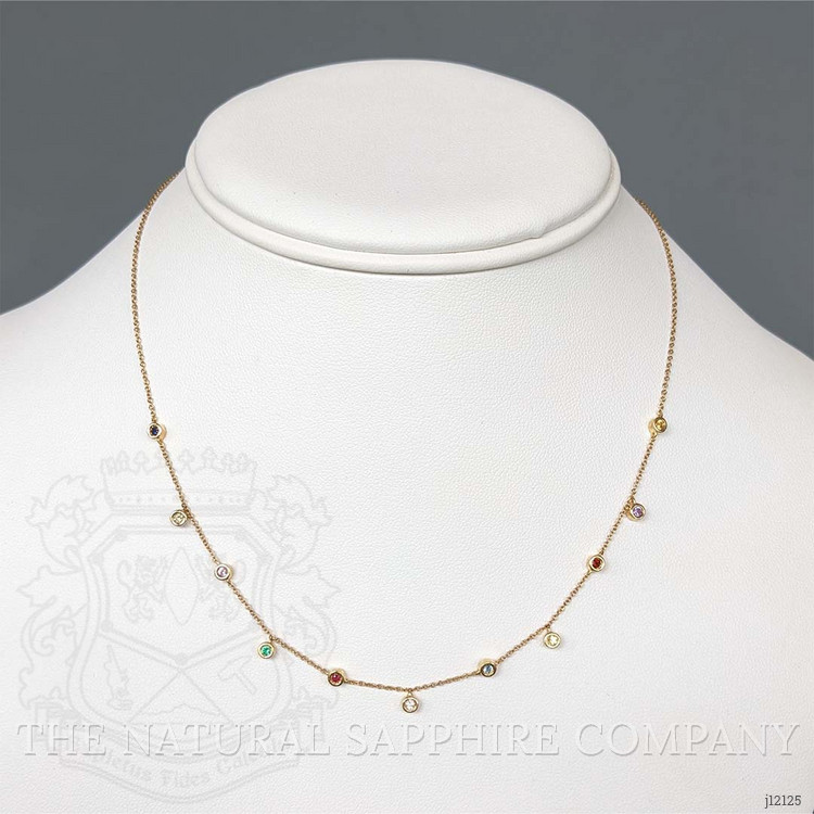 0.33 Ct. Multi Color Sapphire Bezel Necklace, 14K Yellow Gold