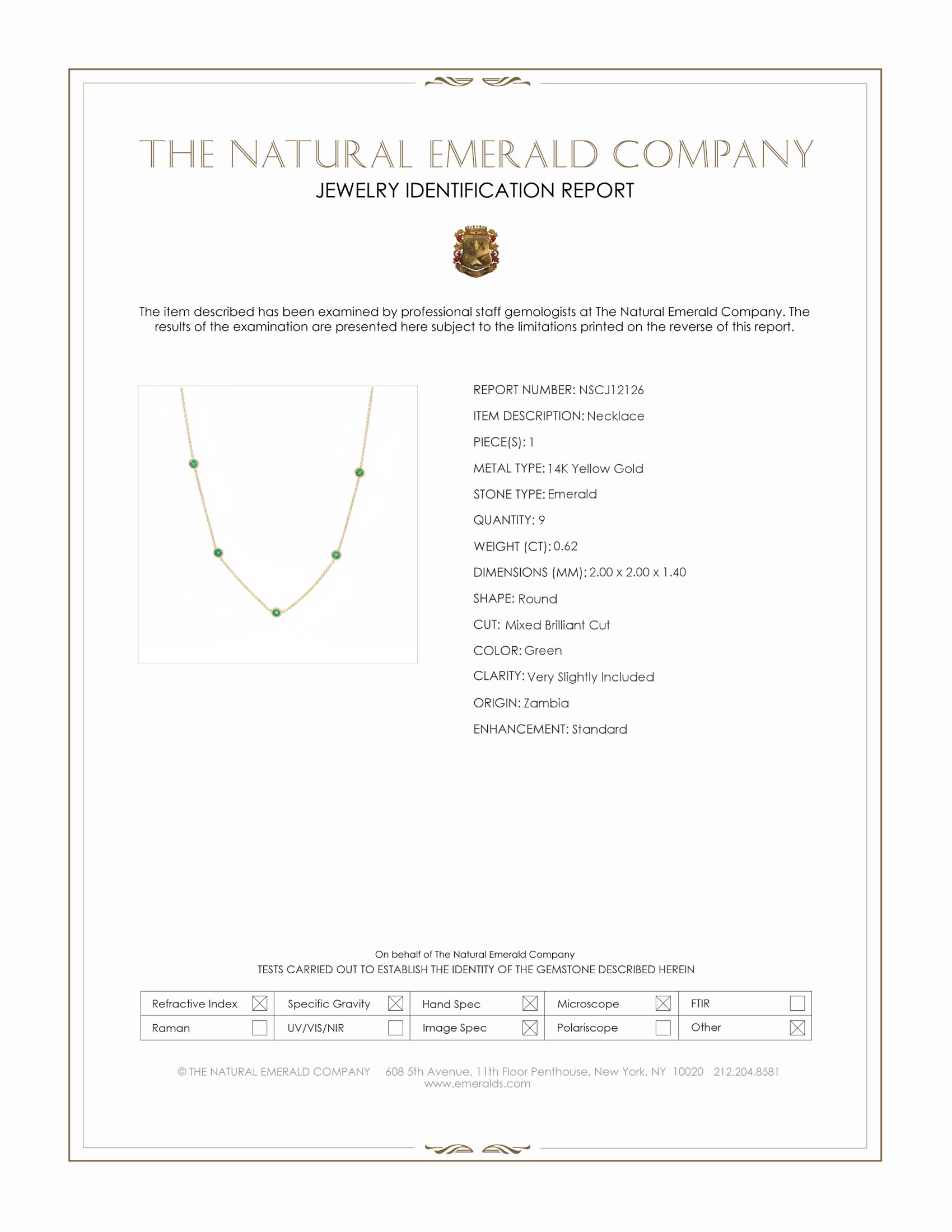 0.62 Ct. Emerald Bezel Necklace, 14K Yellow Gold