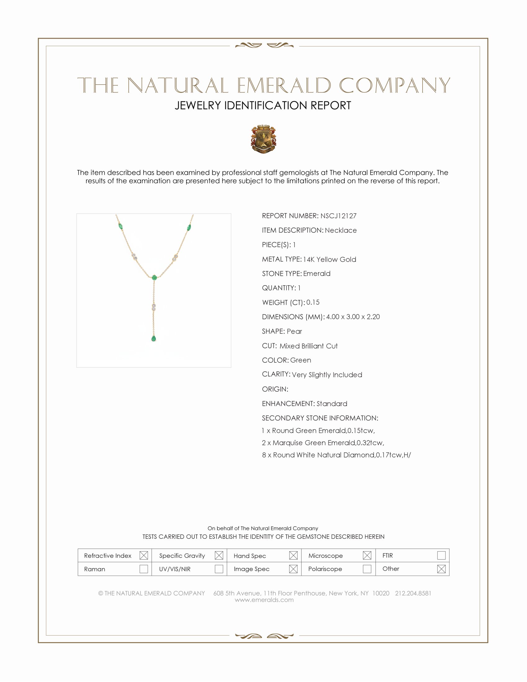 0.62 Ct.Tw. Emerald and Natural Diamond Accent Stones Necklace, 14K Yellow Gold