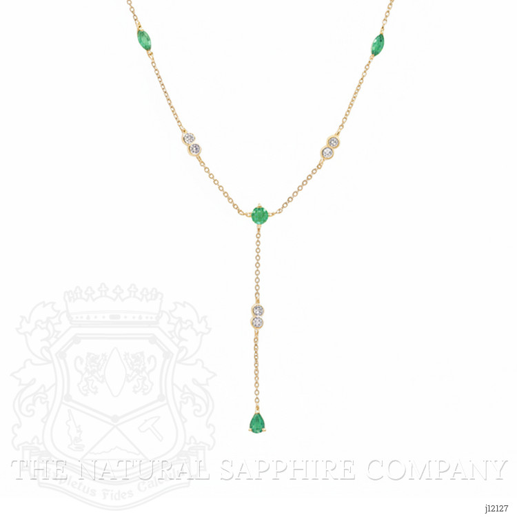 0.62 Ct.Tw. Emerald and Natural Diamond Accent Stones Necklace, 14K Yellow Gold