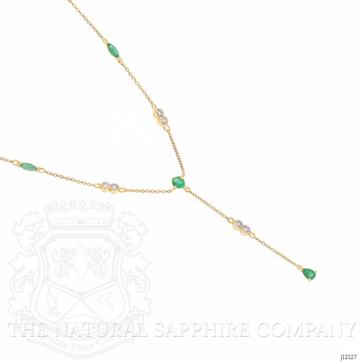 0.62 Ct.Tw. Emerald and Natural Diamond Accent Stones Necklace, 14K Yellow Gold