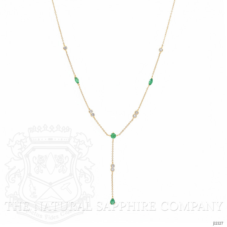 0.62 Ct.Tw. Emerald and Natural Diamond Accent Stones Necklace, 14K Yellow Gold