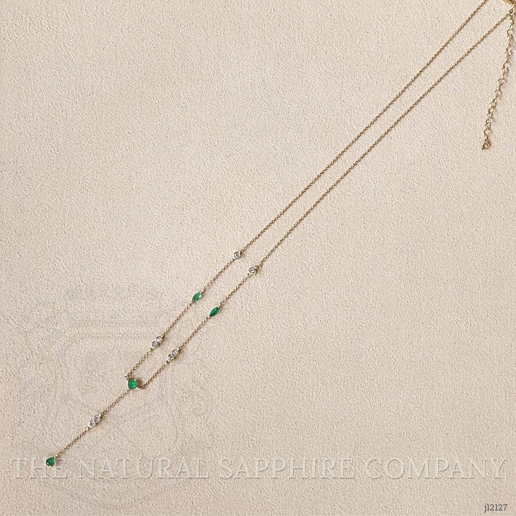 0.62 Ct.Tw. Emerald and Natural Diamond Accent Stones Necklace, 14K Yellow Gold