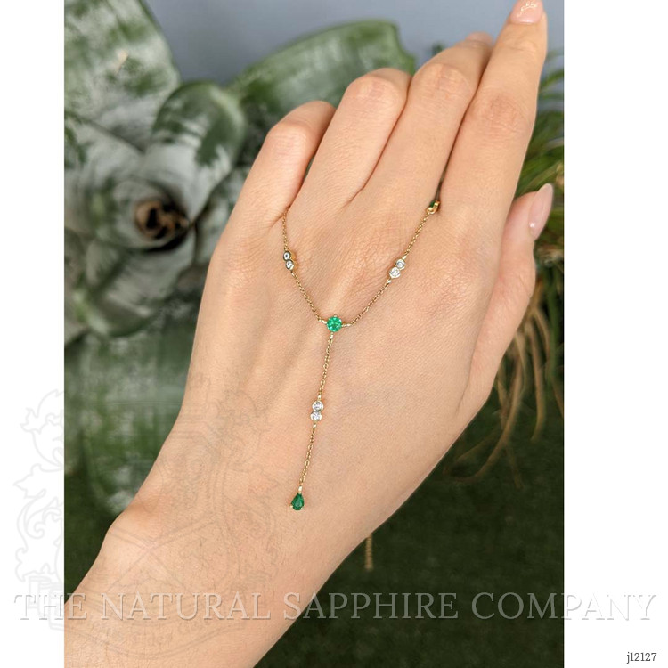 0.62 Ct.Tw. Emerald and Natural Diamond Accent Stones Necklace, 14K Yellow Gold