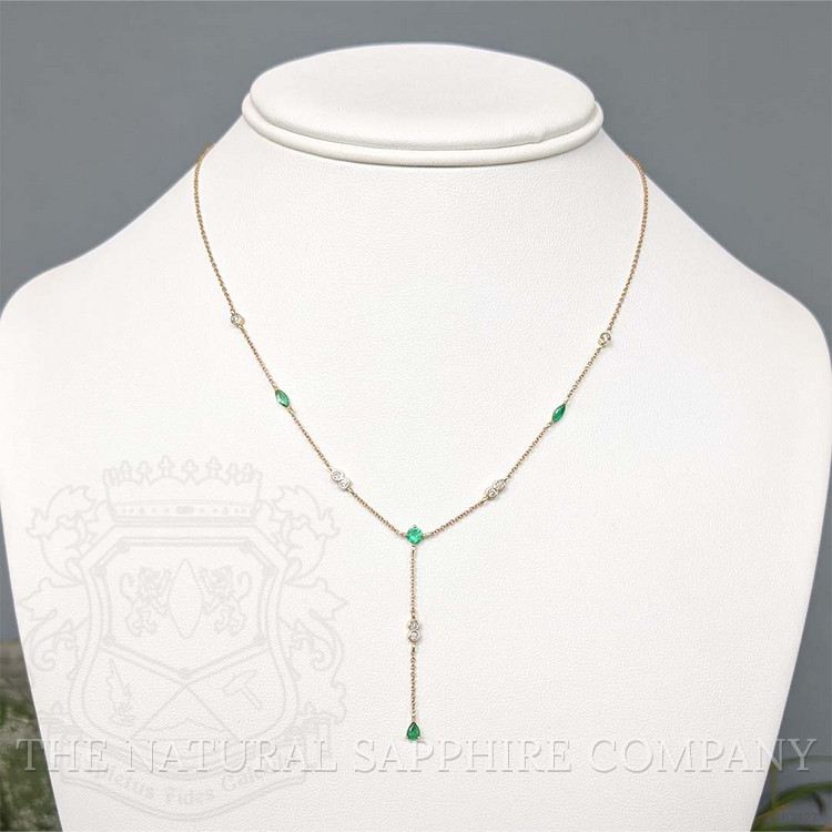 0.62 Ct.Tw. Emerald and Natural Diamond Accent Stones Necklace, 14K Yellow Gold