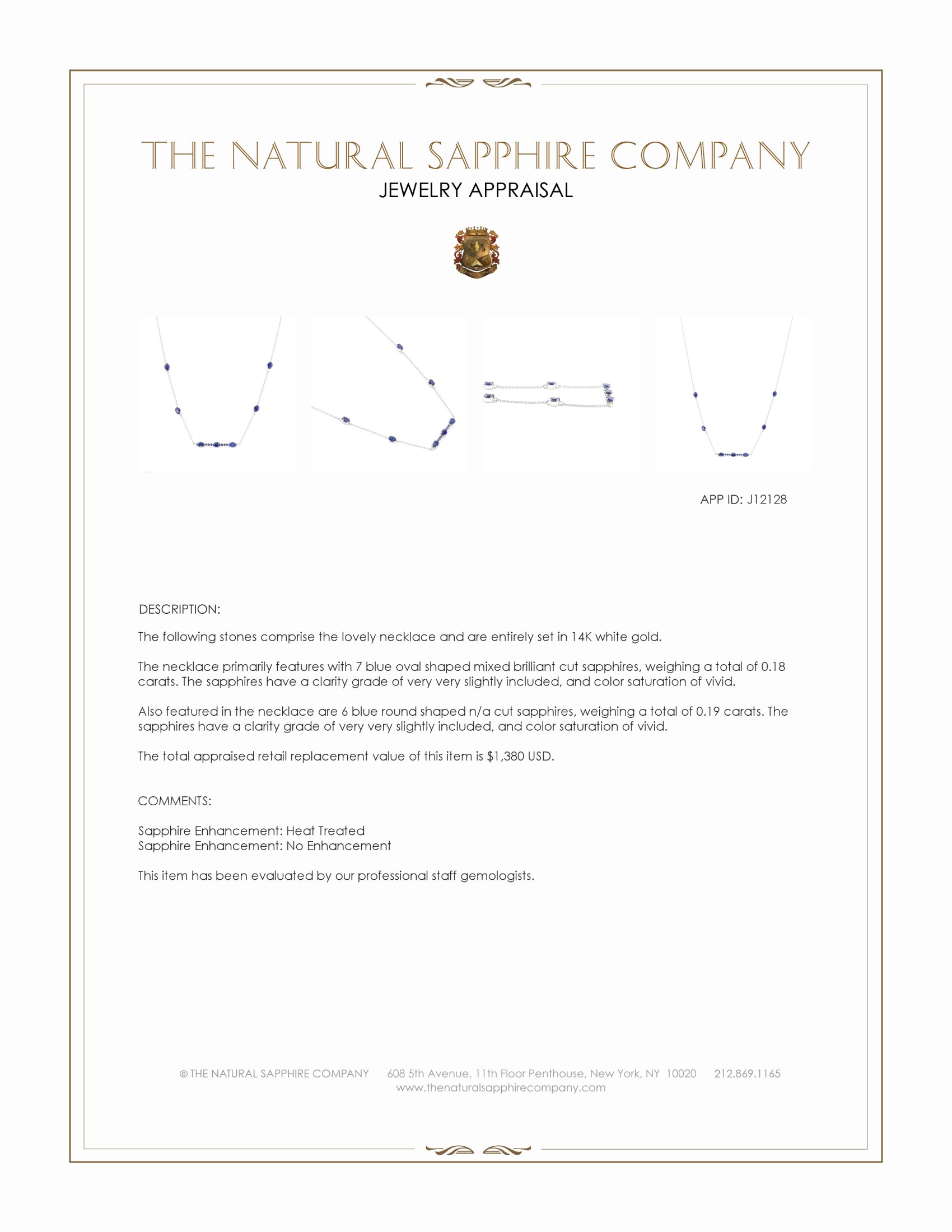 0.18 Ct. Blue Sapphire Accent Stones Necklace, 14K White Gold