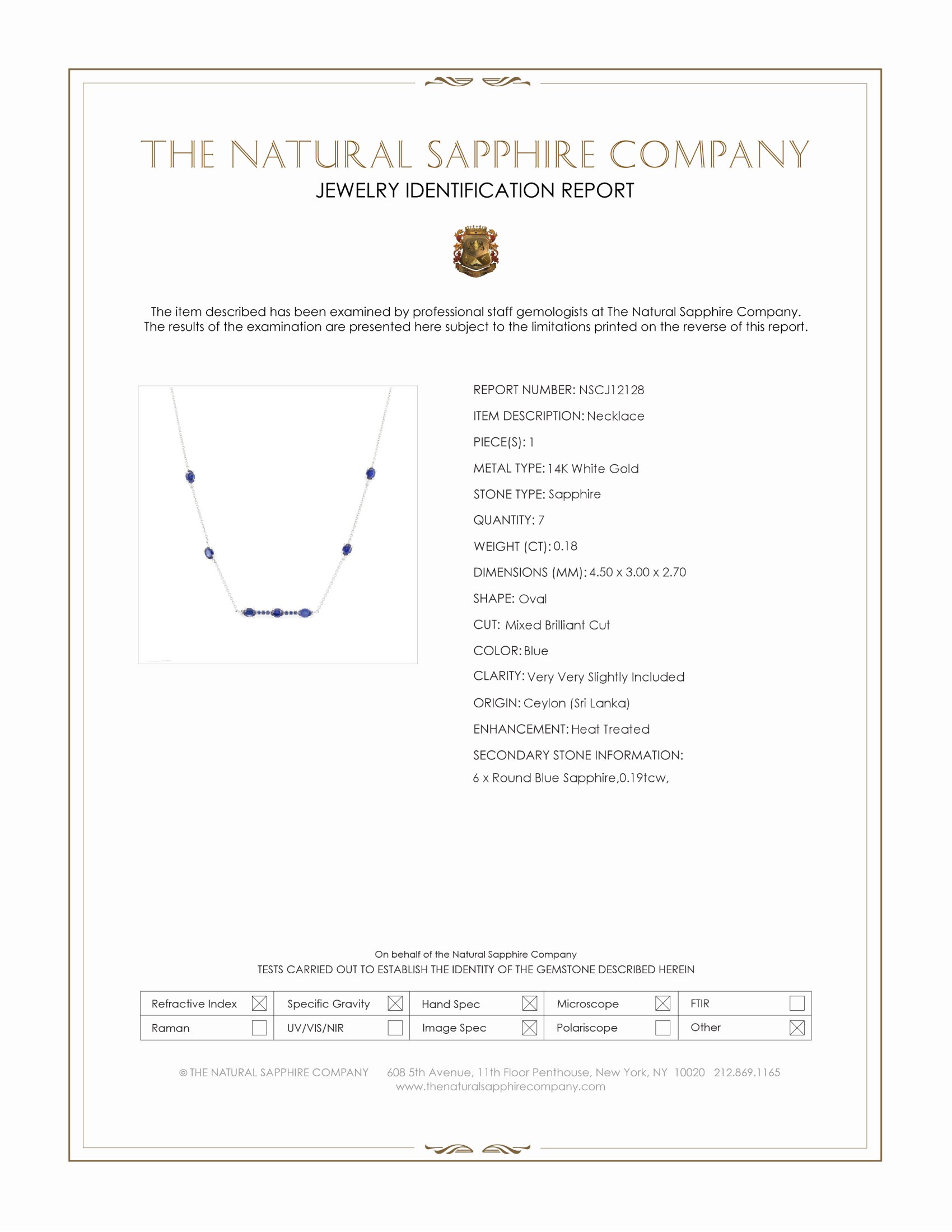 0.18 Ct. Blue Sapphire Accent Stones Necklace, 14K White Gold