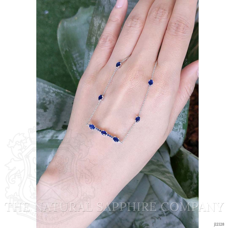 0.18 Ct. Blue Sapphire Accent Stones Necklace, 14K White Gold