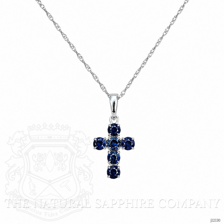 0.47 Ct. Blue Sapphire Religious Necklace, 14K White Gold