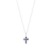 0.47 Ct. Blue Sapphire Religious Necklace, 14K White Gold Image