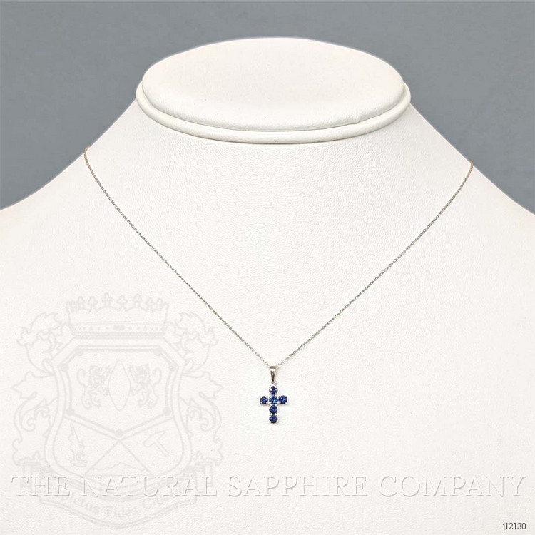 0.47 Ct. Blue Sapphire Religious Necklace, 14K White Gold