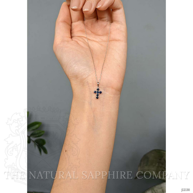 0.47 Ct. Blue Sapphire Religious Necklace, 14K White Gold