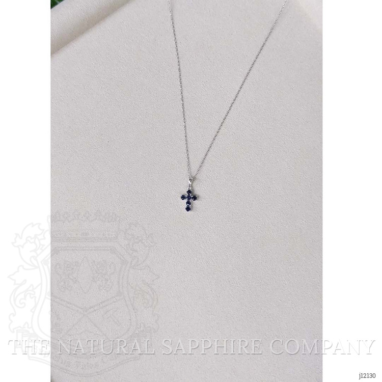 0.47 Ct. Blue Sapphire Religious Necklace, 14K White Gold