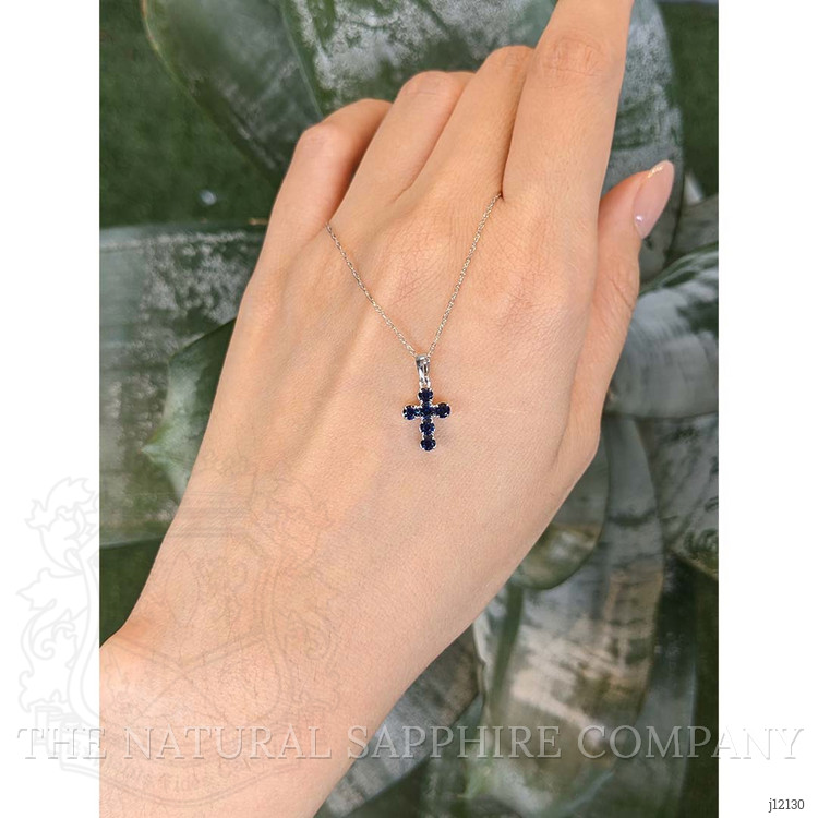 0.47 Ct. Blue Sapphire Religious Necklace, 14K White Gold