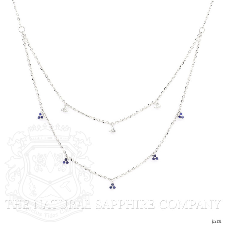 0.23 Ct. Blue Sapphire and Natural Diamond Multi Stone Necklace, 14K White Gold
