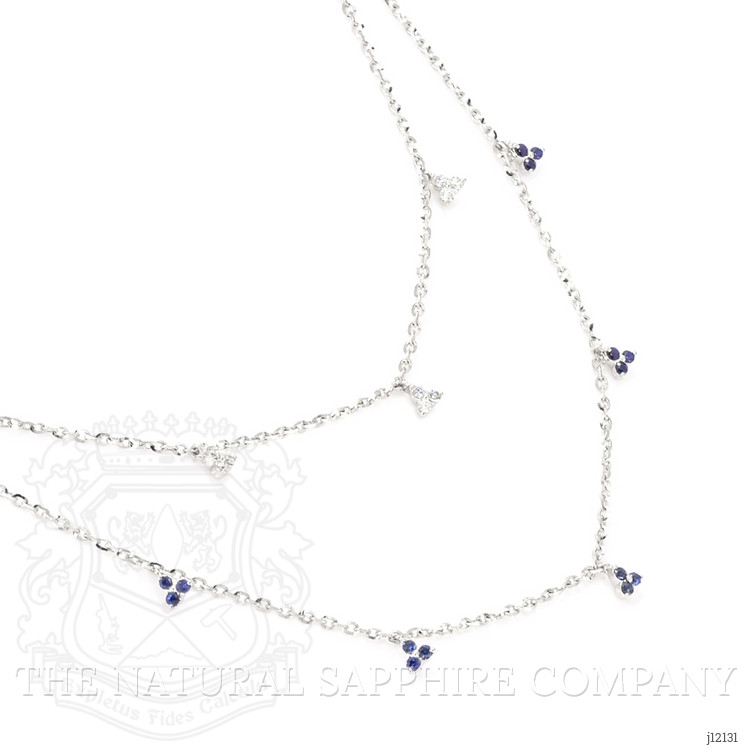0.23 Ct. Blue Sapphire and Natural Diamond Multi Stone Necklace, 14K White Gold
