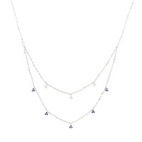 0.23 Ct. Blue Sapphire and Natural Diamond Multi Stone Necklace, 14K White Gold Image