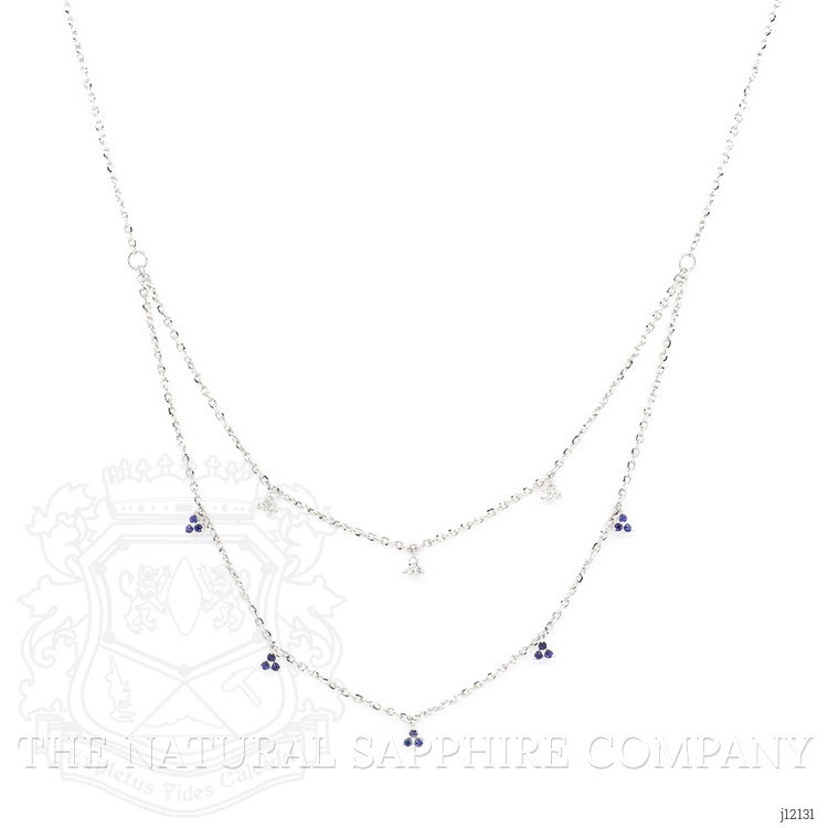 0.23 Ct. Blue Sapphire and Natural Diamond Multi Stone Necklace, 14K White Gold