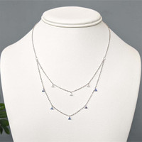 0.23 Ct. Blue Sapphire and Natural Diamond Multi Stone Necklace, 14K White Gold Life Style