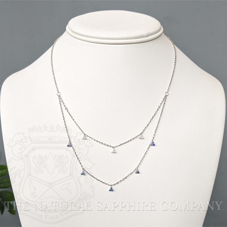 0.23 Ct. Blue Sapphire and Natural Diamond Multi Stone Necklace, 14K White Gold