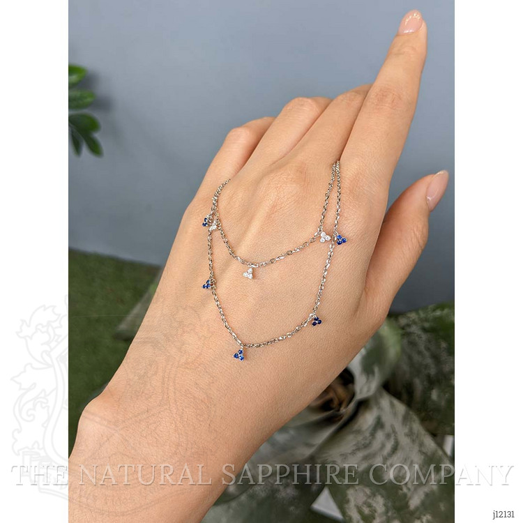 0.23 Ct. Blue Sapphire and Natural Diamond Multi Stone Necklace, 14K White Gold
