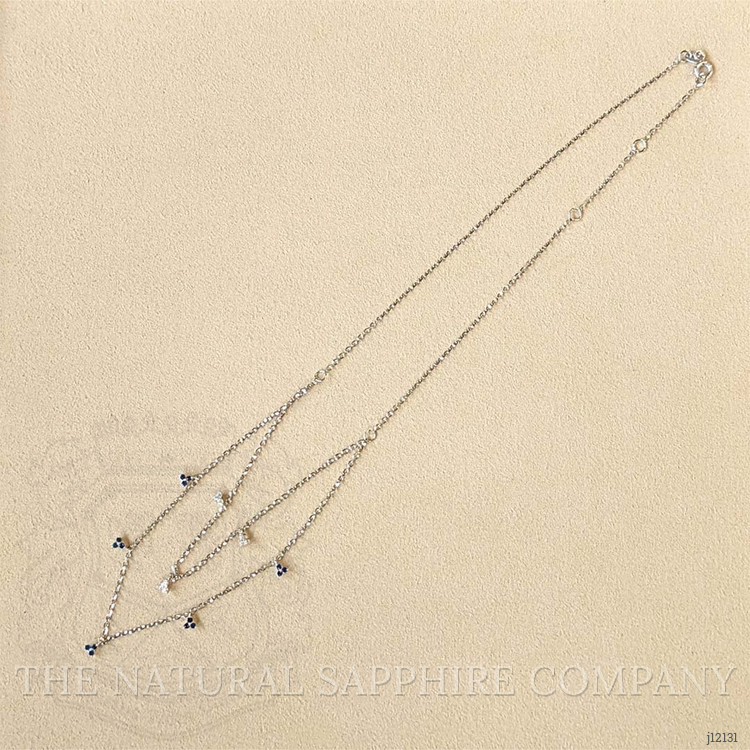 0.23 Ct. Blue Sapphire and Natural Diamond Multi Stone Necklace, 14K White Gold