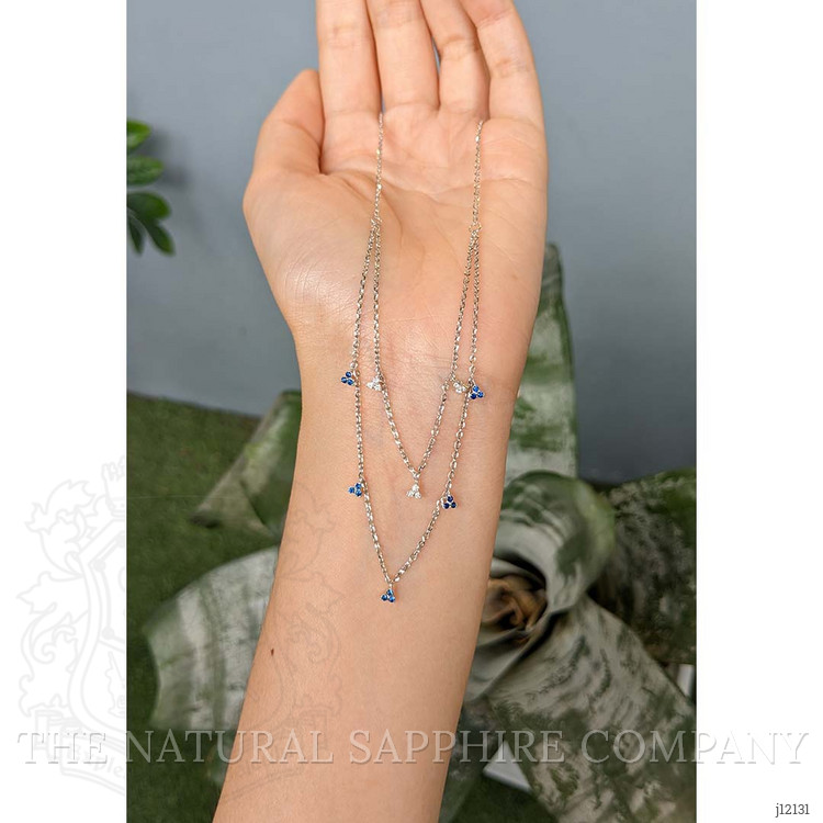 0.23 Ct. Blue Sapphire and Natural Diamond Multi Stone Necklace, 14K White Gold