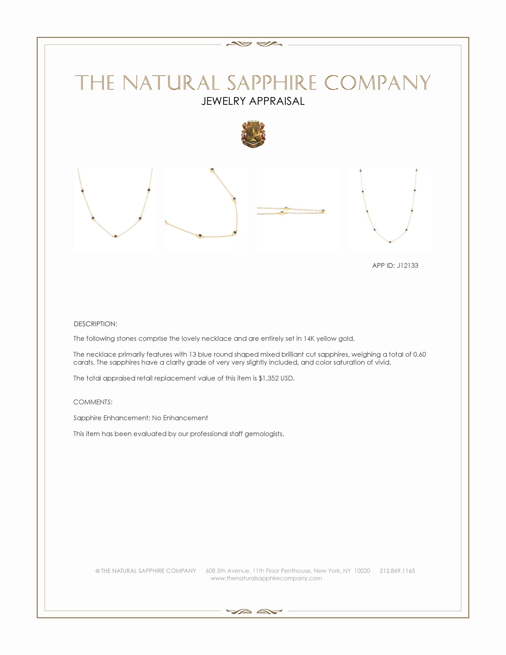 0.60 Ct. Blue Sapphire Bezel Necklace, 14K Yellow Gold