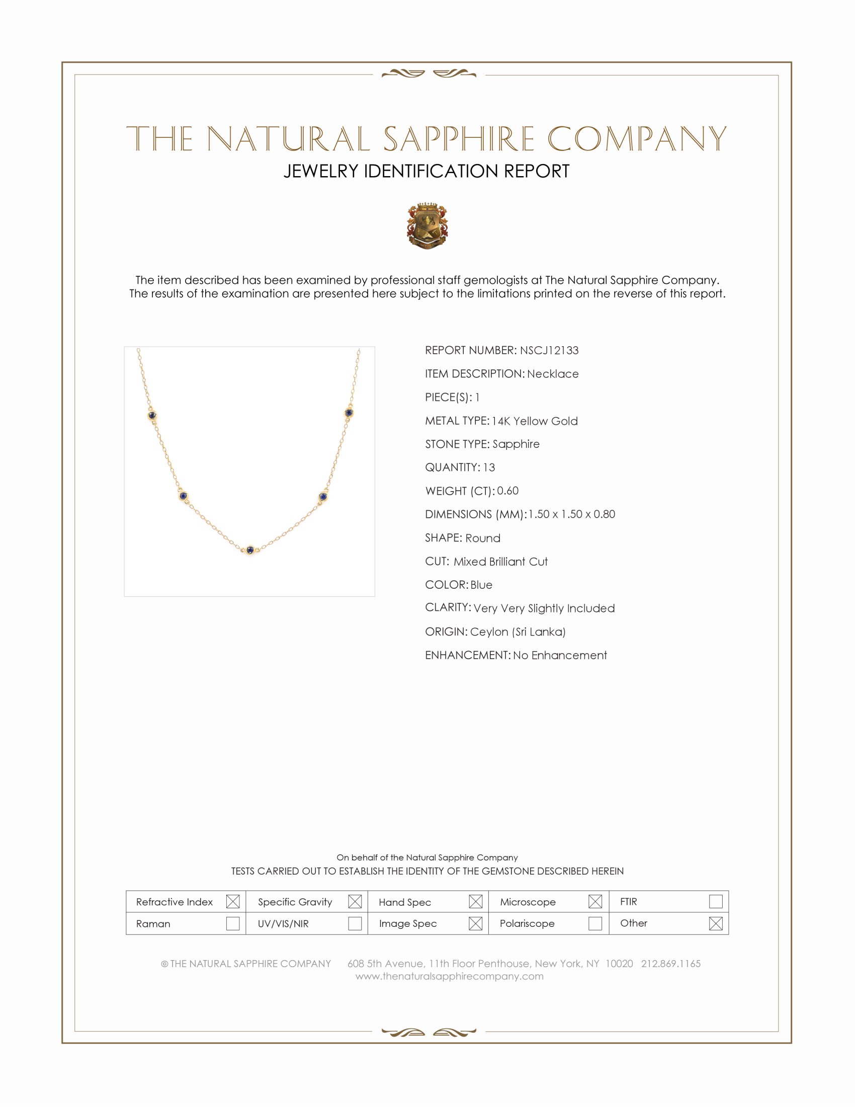 0.60 Ct. Blue Sapphire Bezel Necklace, 14K Yellow Gold