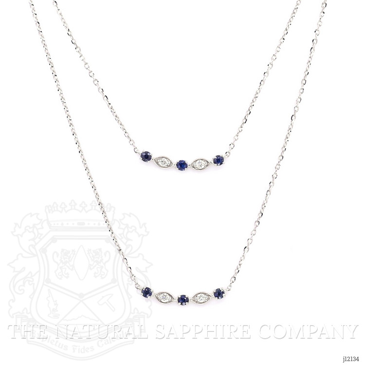0.07 Ct. Natural Diamond and Blue Sapphire Bezel Necklace, 14K White Gold