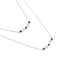 0.07 Ct. Natural Diamond and Blue Sapphire Bezel Necklace, 14K White Gold Image