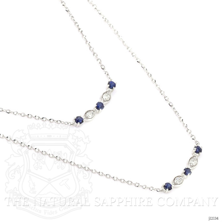 0.07 Ct. Natural Diamond and Blue Sapphire Bezel Necklace, 14K White Gold