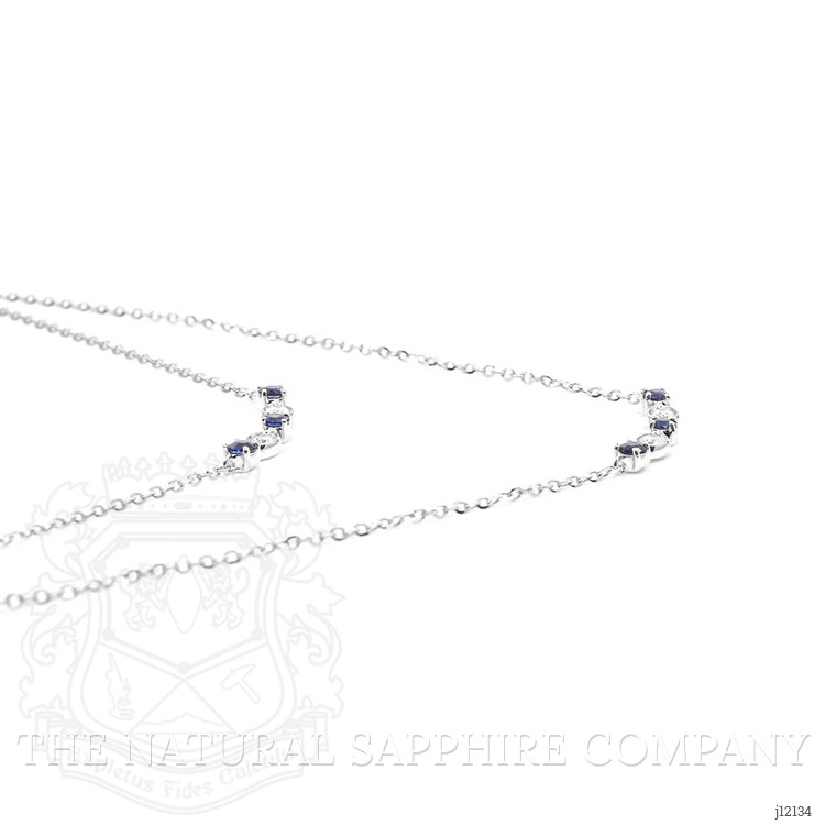 0.07 Ct. Natural Diamond and Blue Sapphire Bezel Necklace, 14K White Gold