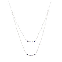 0.07 Ct. Natural Diamond and Blue Sapphire Bezel Necklace, 14K White Gold Image