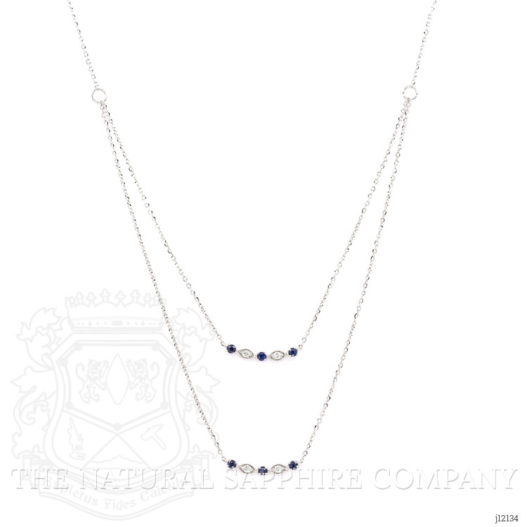 0.07 Ct. Natural Diamond and Blue Sapphire Bezel Necklace, 14K White Gold
