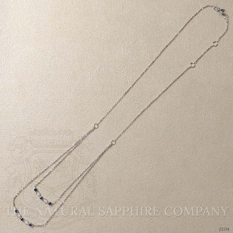 0.07 Ct. Natural Diamond and Blue Sapphire Bezel Necklace, 14K White Gold