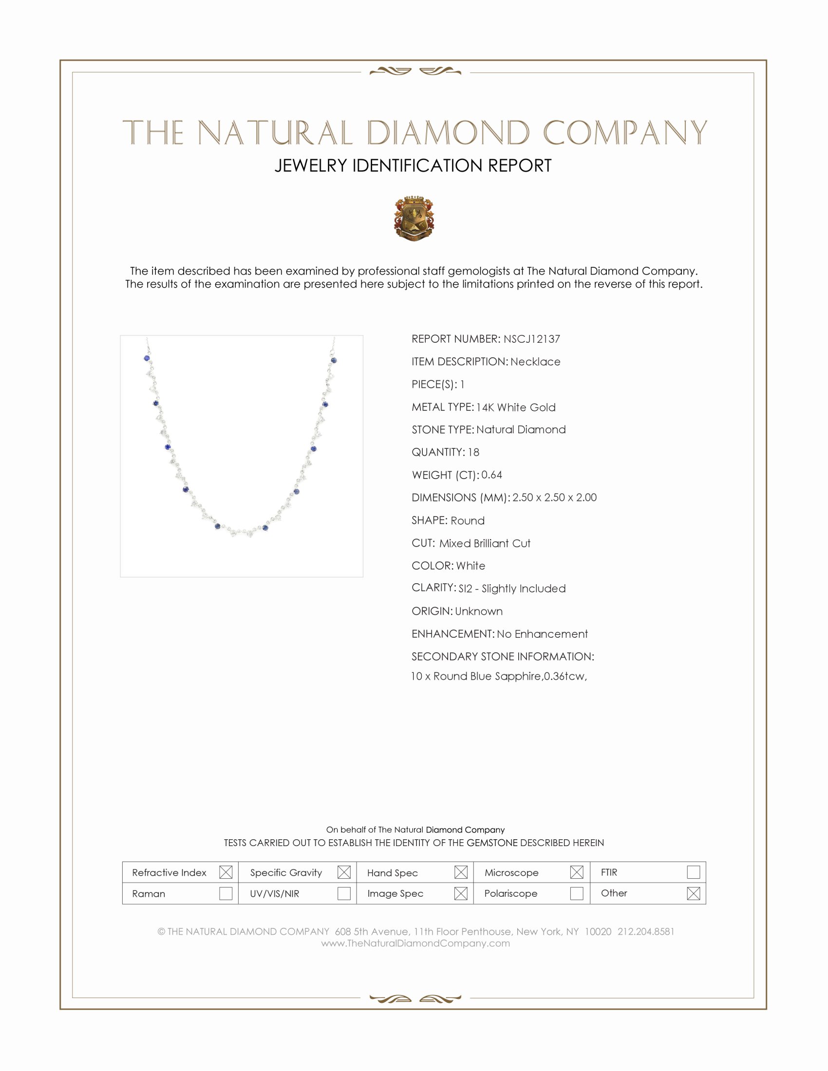 0.64 Ct. Natural Diamond and Blue Sapphire Tennis/Riviere Necklace, 14K White Gold