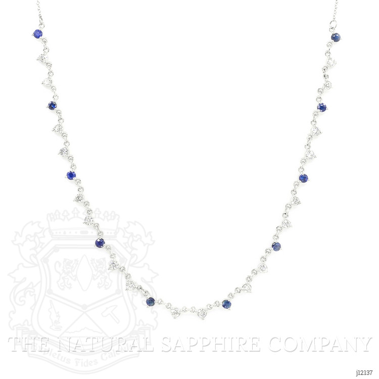 0.64 Ct. Natural Diamond and Blue Sapphire Tennis/Riviere Necklace, 14K White Gold