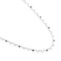0.64 Ct. Natural Diamond and Blue Sapphire Tennis/Riviere Necklace, 14K White Gold Image