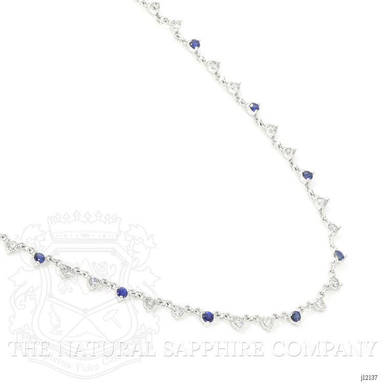 0.64 Ct. Natural Diamond and Blue Sapphire Tennis/Riviere Necklace, 14K White Gold