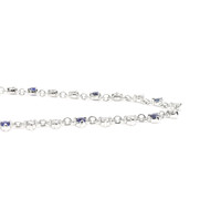 0.64 Ct. Natural Diamond and Blue Sapphire Tennis/Riviere Necklace, 14K White Gold Image