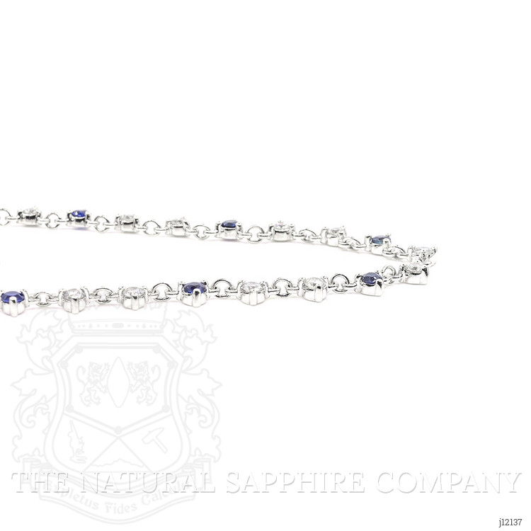 0.64 Ct. Natural Diamond and Blue Sapphire Tennis/Riviere Necklace, 14K White Gold